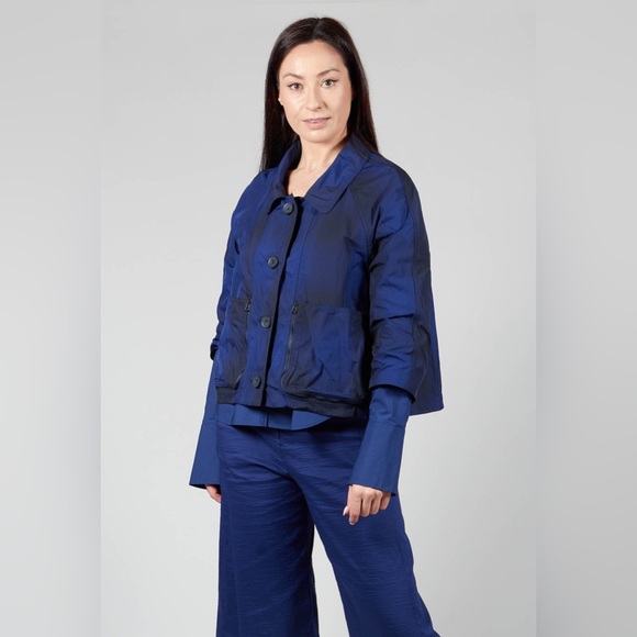 Annette Gortz Jackets & Blazers - Annette Görtz ‘Main Jacket’ Blue & Black 3/4 Sleeve Button Up Jacket Size Large